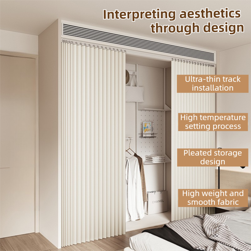 100 X 180 CM Khaki Linen-Look Dust Drill-Free Pull-Curtain - Folding Doorless view 5