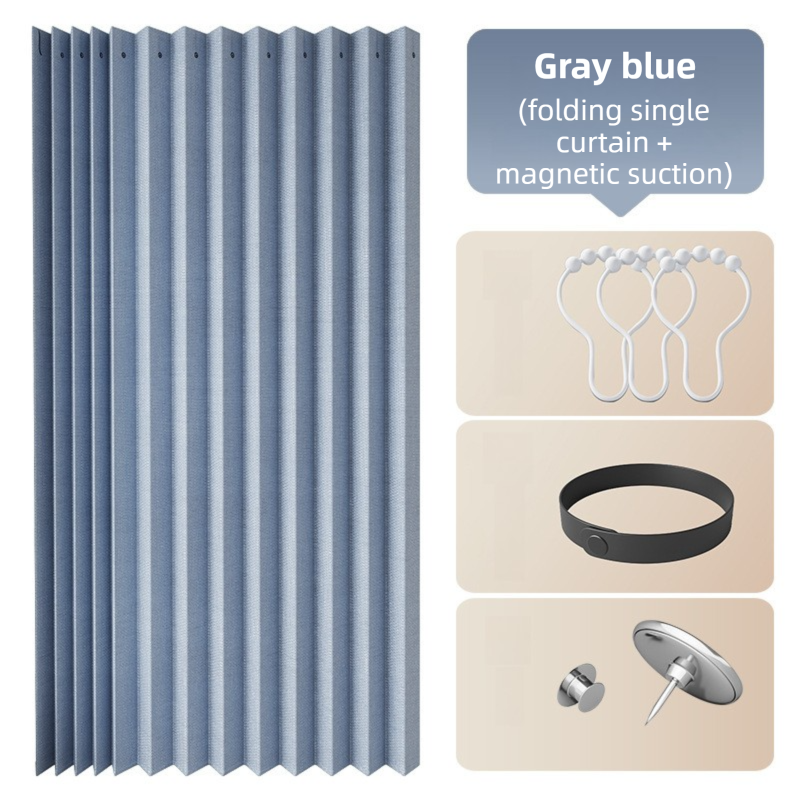 100 X 180 CM Gray Blue Linen-Look Dust Drill-Free Pull-Curtain - Folding