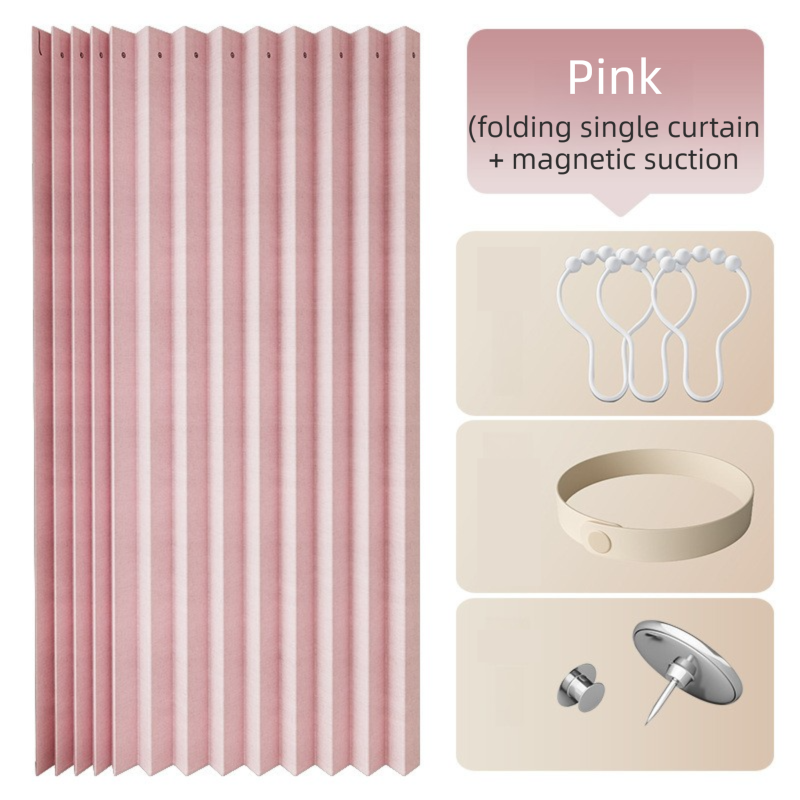 120 X 180 CM Pink Linen-Look Dust Drill-Free Pull-Curtain - Folding Doorless