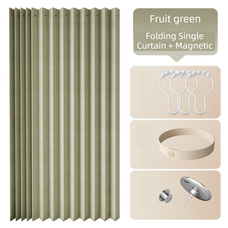 150 X 180 CM Fruit-Green Linen-Look Dust Drill-Free Pull-Curtain - Folding