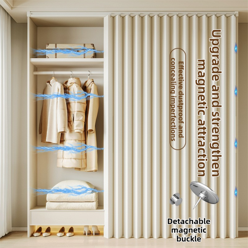 150 X 180 CM Gray Blue Linen-Look Dust Drill-Free Pull-Curtain - Folding view 4