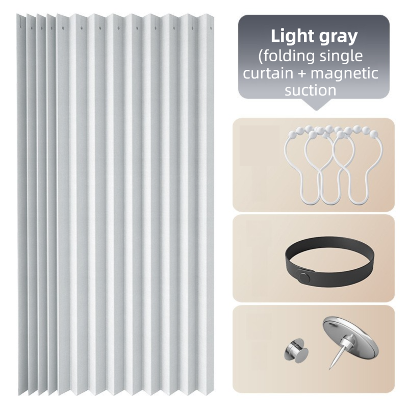 150 X 180 CM Light Gray Linen-Look Dust Drill-Free Pull-Curtain - Folding