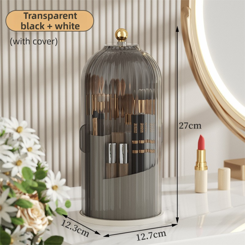 White 360° Rotating Makeup Brush Holder with Black Transparent Dust-Proof