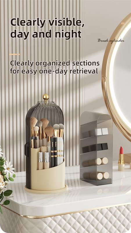 White 360° Rotating Makeup Brush Holder with Black Transparent Dust-Proof view 5