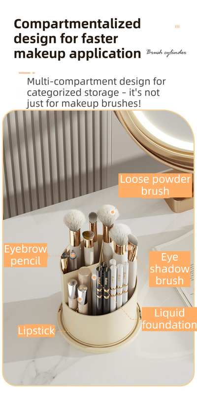 Yellow 360° Rotating Makeup Brush Holder with Transparent Dust-Proof Sliding view 3