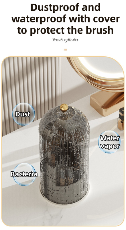 Yellow 360° Rotating Makeup Brush Holder with Transparent Dust-Proof Sliding view 4