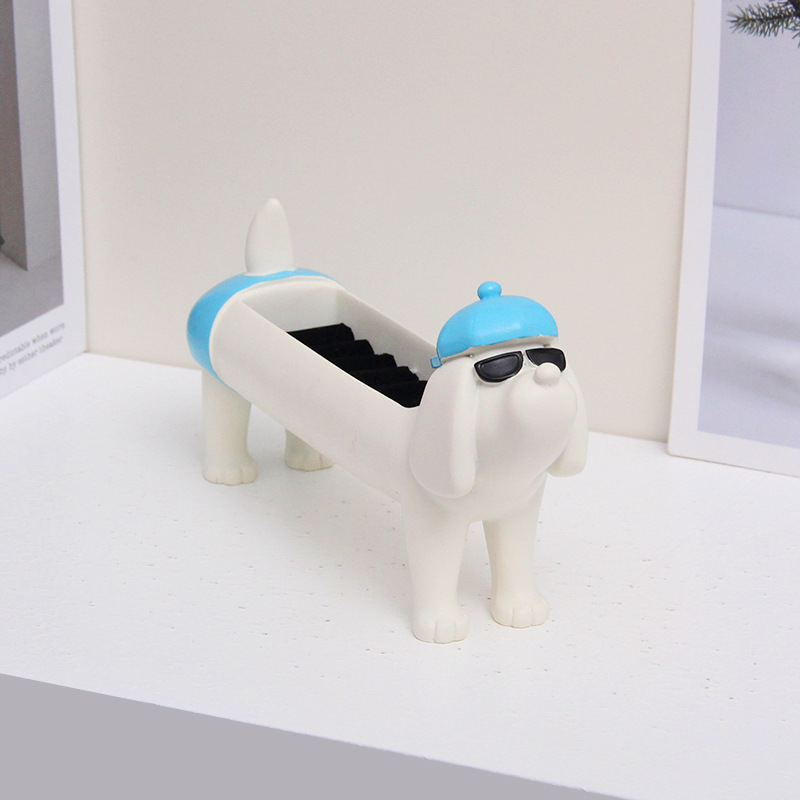 White Resin Dachshund Puppy Ring Earring Tray with Sponge Slots - Unique Dog