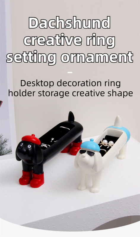 Brown Resin Dachshund Puppy Ring Earring Tray with Sponge Slots - Unique Dog view 2