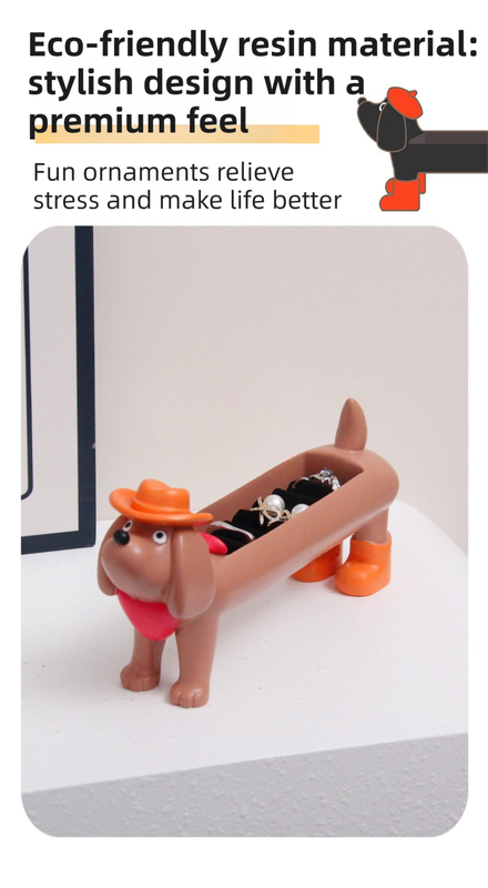 Brown Resin Dachshund Puppy Ring Earring Tray with Sponge Slots - Unique Dog view 3