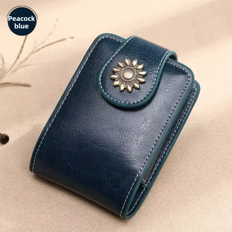 Peacock Blue Sleek Compact PU Leather Flap-Top Lip Gloss Organizer with