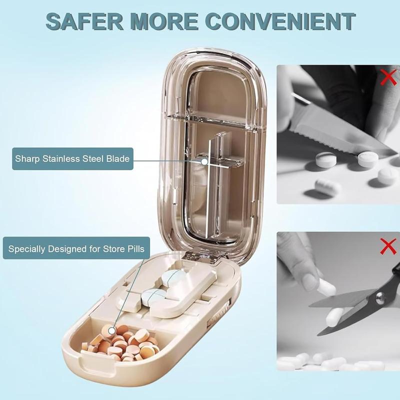 Grey Portable Mini Pill Organizer with 1/2 & 1/4 Precision Cutter view 3