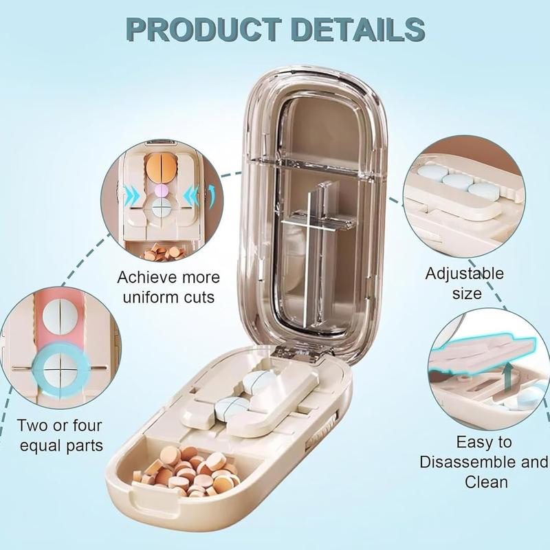 Grey Portable Mini Pill Organizer with 1/2 & 1/4 Precision Cutter view 4