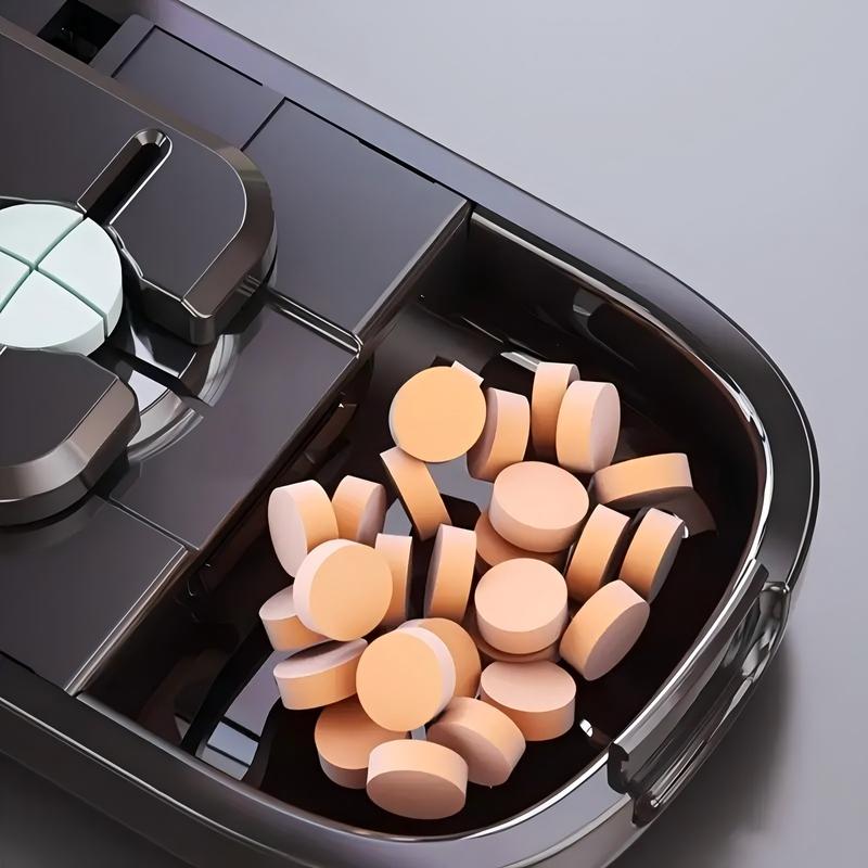 Blue Portable Mini Pill Organizer with 1/2 & 1/4 Precision Cutter view 2