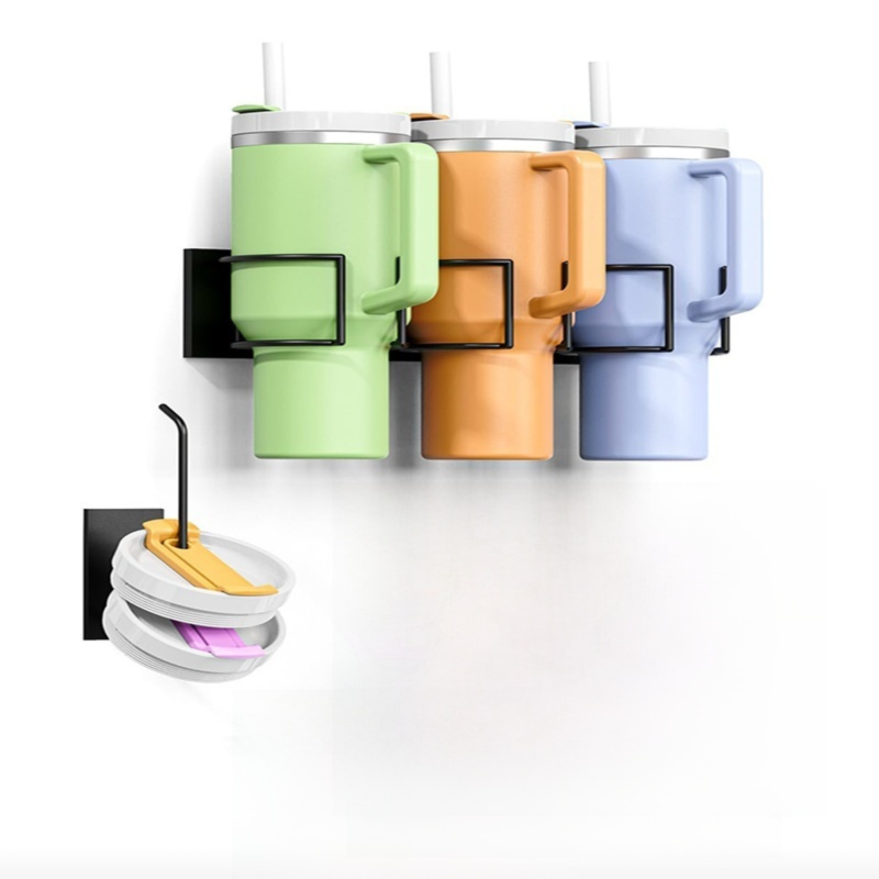 Drill-Free Magnetic Cup Organizer with Dedicated Lid Hook - Heavy Duty Carbon