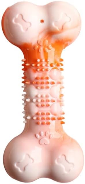 2-Pack Durable TPR Squeaky Dog Bone with Two-Tone Paw Print - Dental Health &