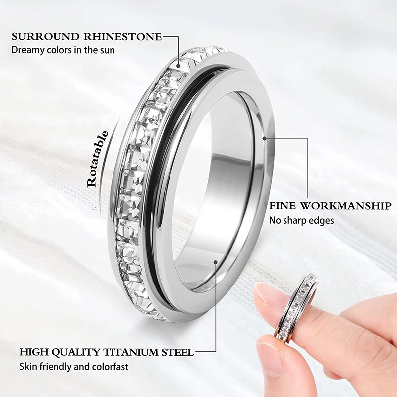 3-Piece Anxiety Spinner Meditation Bands Set - Full Zircon Inlaid Stainless view 3