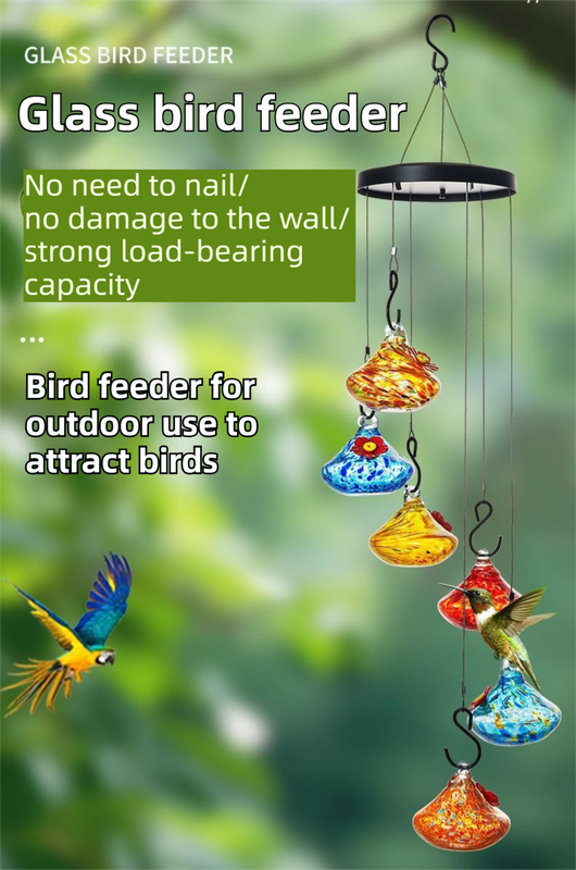 Outdoor Hand-Blown Glass Bird Feeder - Durable Weather-Proof Bird Waterer view 2
