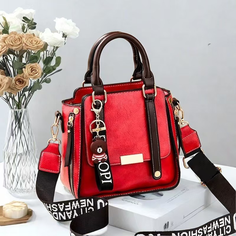 Jujube-Red Trendy Vertical Square PU Leather Moto Crossbody Bag & Tote with