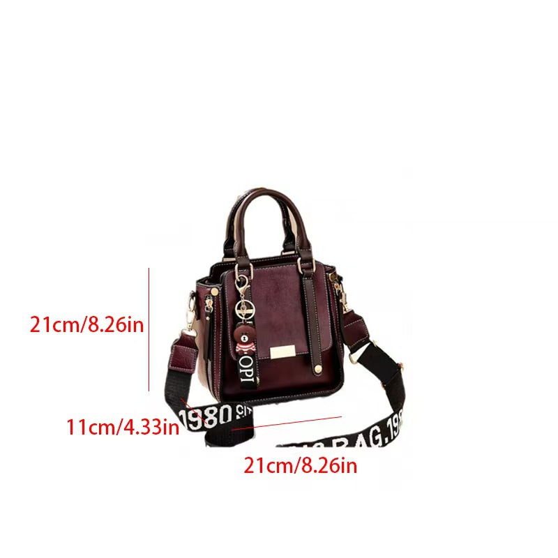 Jujube-Red Trendy Vertical Square PU Leather Moto Crossbody Bag & Tote with view 6