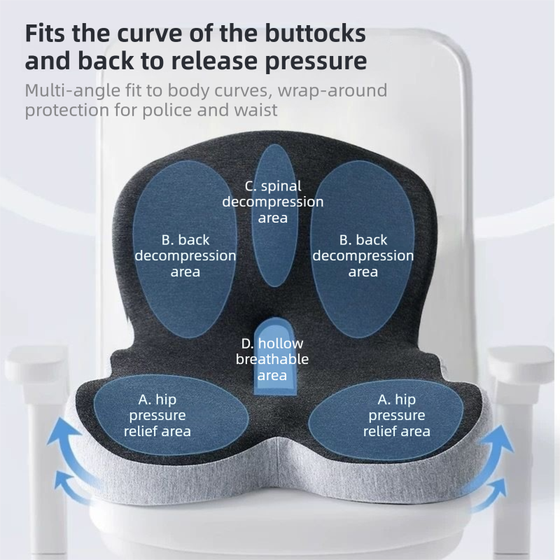 Black Ergonomic Memory Foam Seat Cushion & Lumbar Support(44x42x32CM) view 3