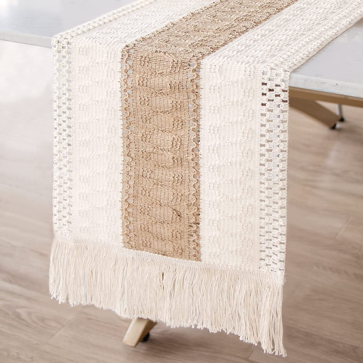 White-Brown Bohemian Woven Dining Mat with Tassels(30X50CM)