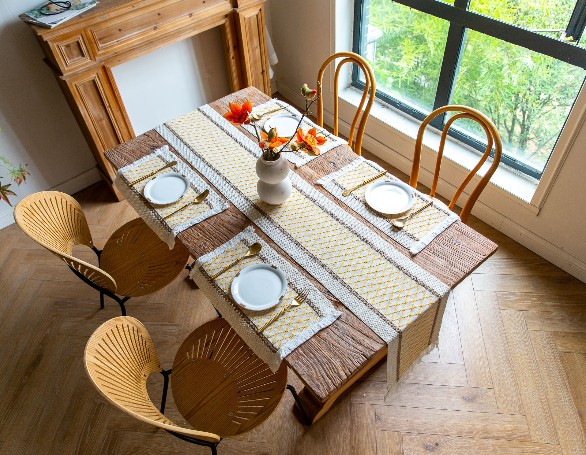 White-Brown Bohemian Woven Dining Mat with Tassels(30X50CM) view 2