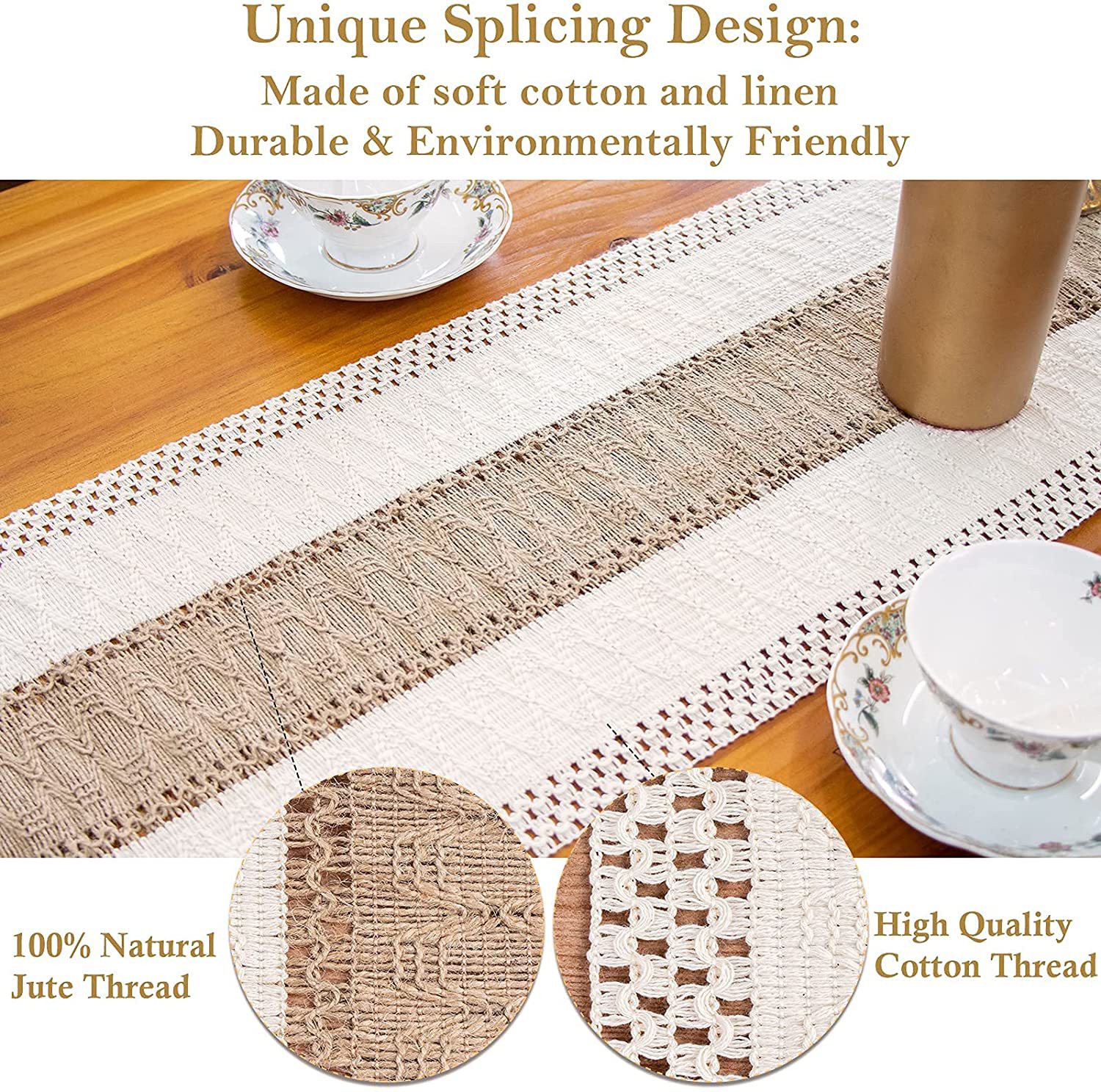 White-Grey Bohemian Woven Table Runner with Tassels(30X183CM) view 3