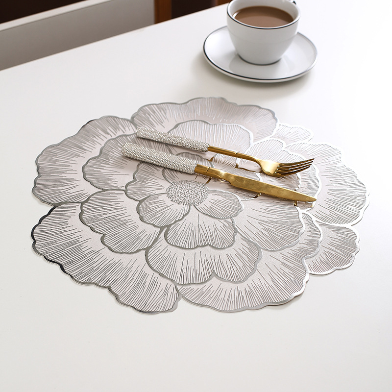 4-Pack Sliver Luxury Bronzing Floral Heat-Insulated Placemats - Peony Style