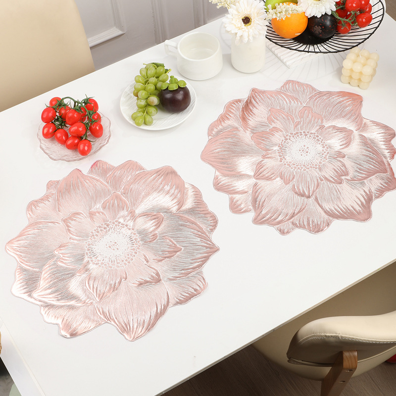 4-Pack Rose-Gold Luxury Bronzing Floral Heat-Insulated Placemats - Lotus Style