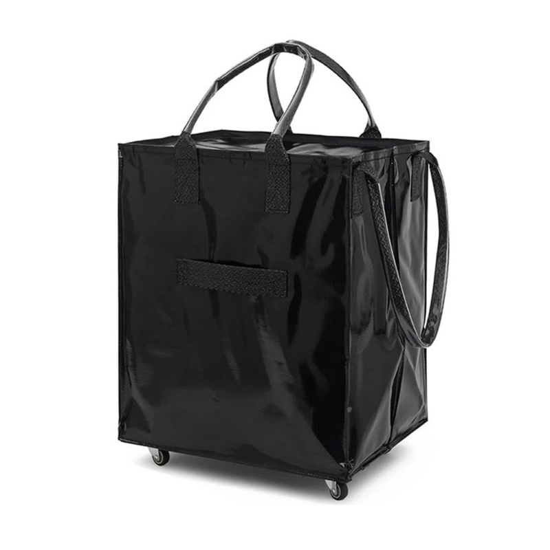 Black Portable Folding Shopping Trolley Bag(50x40x30CM) - Durable Woven Fabric