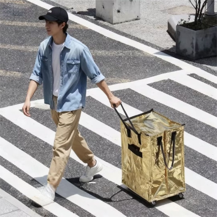 Black Portable Folding Shopping Trolley Bag(50x40x30CM) - Durable Woven Fabric view 5