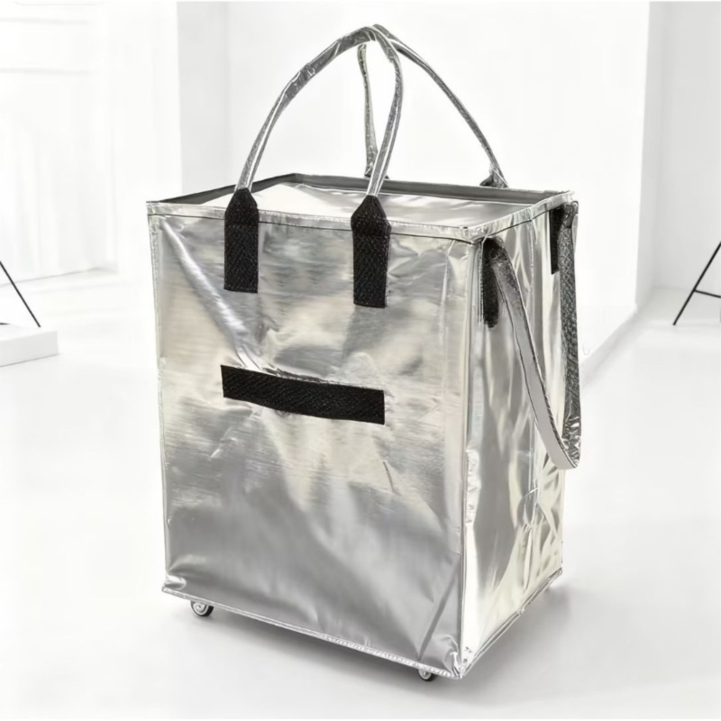 Sliver Portable Folding Shopping Trolley Bag(50x40x30CM) - Durable Woven Fabric
