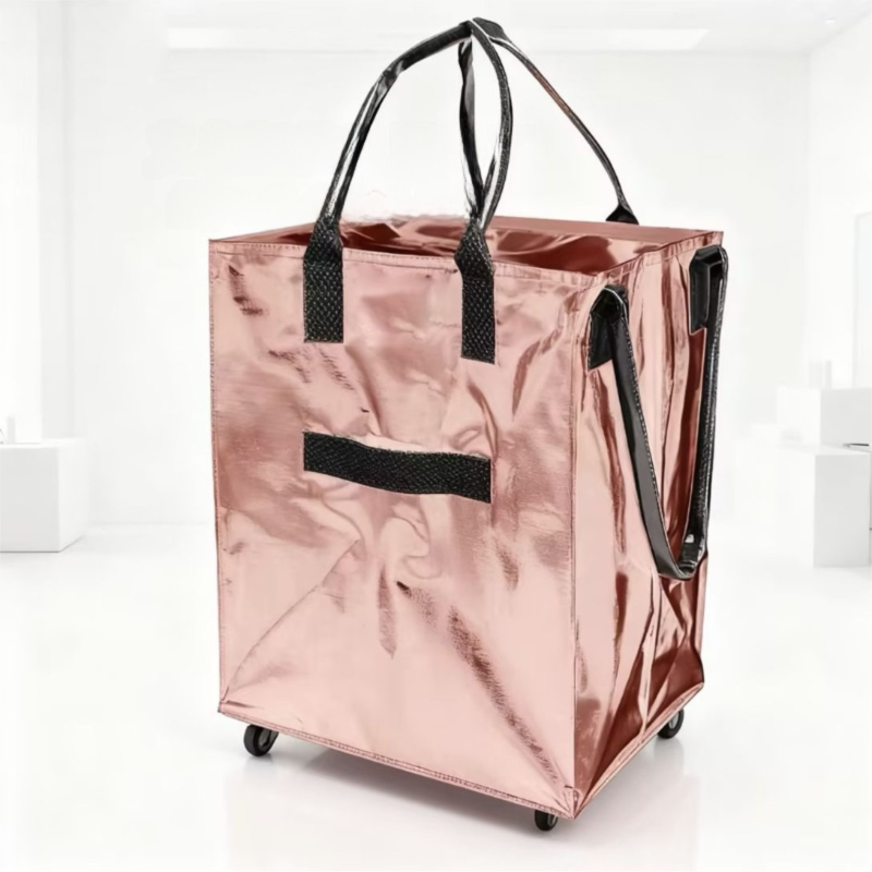 Rose-Gold Portable Folding Shopping Trolley Bag(50x40x30CM) - Durable Woven Fabric