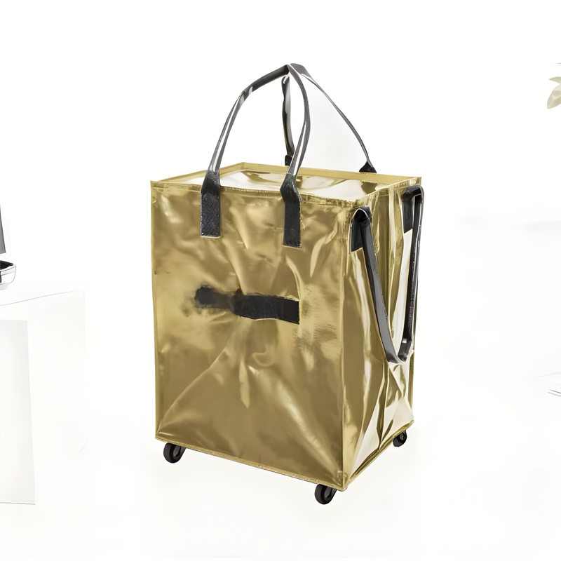 Gold Portable Folding Shopping Trolley Bag(50x40x30CM) - Durable Woven Fabric