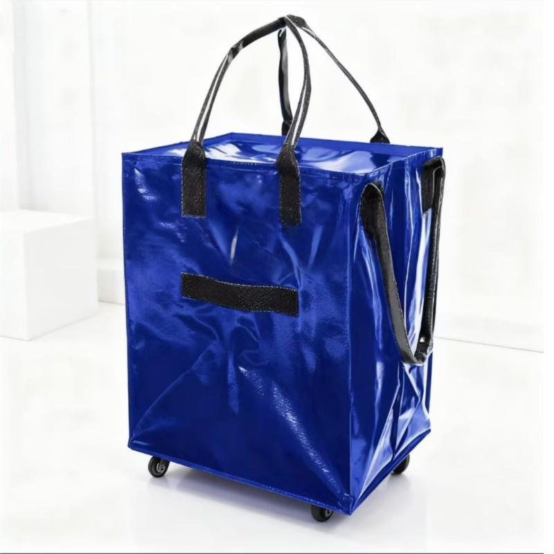 Blue Portable Folding Shopping Trolley Bag(50x40x30CM) - Durable Woven Fabric