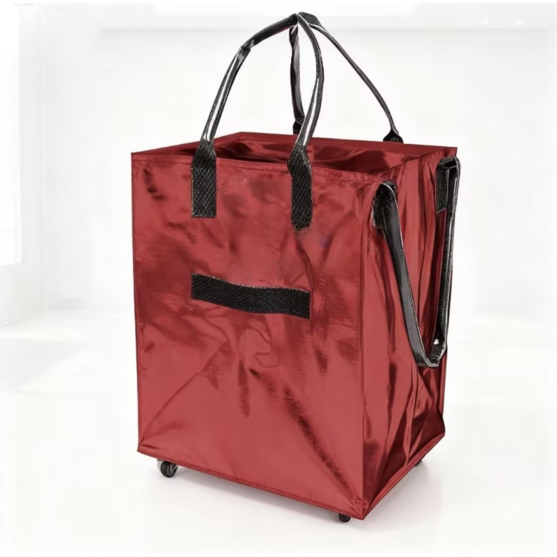 Red Portable Folding Shopping Trolley Bag(50x40x30CM) - Durable Woven Fabric