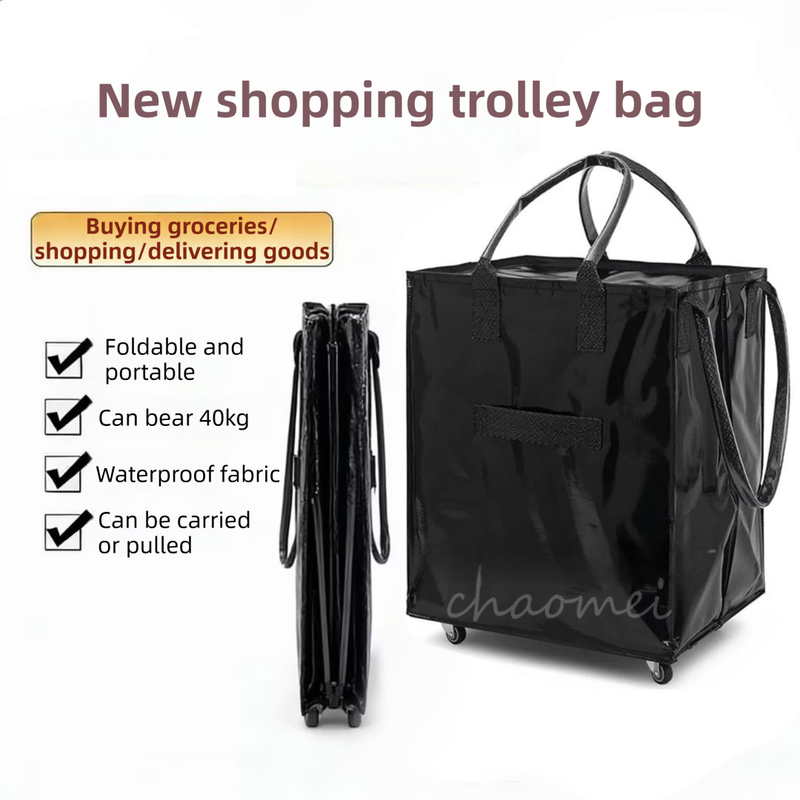Red Portable Folding Shopping Trolley Bag(50x40x30CM) - Durable Woven Fabric view 2