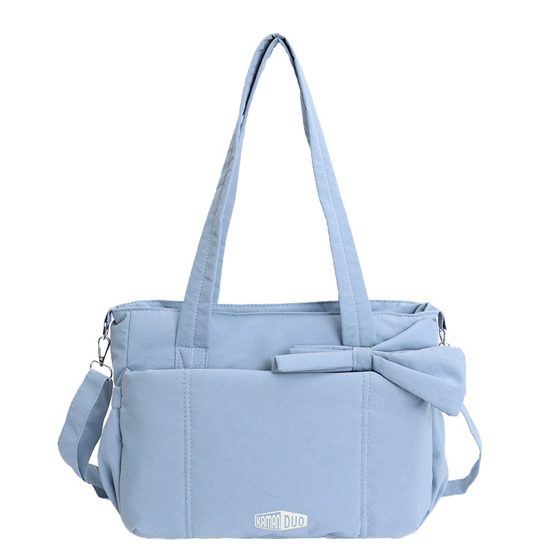 Blue Puffy Quilted Nylon Hobo & Crossbody Bag with Cute Bowknot - Trendy