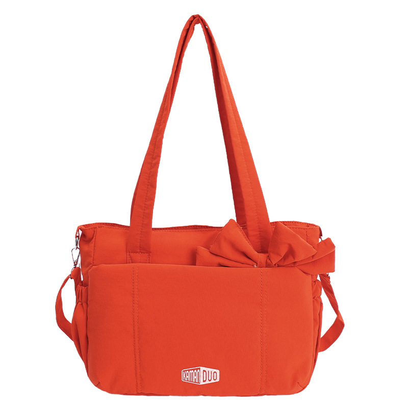 Red Puffy Quilted Nylon Hobo & Crossbody Bag with Cute Bowknot - Trendy
