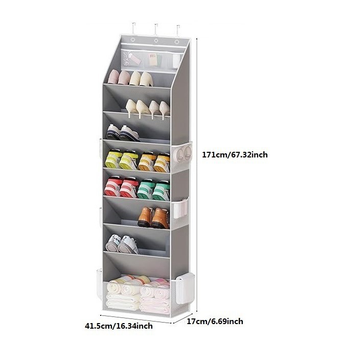Black 8-Tier Over-the-Door Shoe Organizer with 7 Slanted & 1 Flat & 6 Side view 2