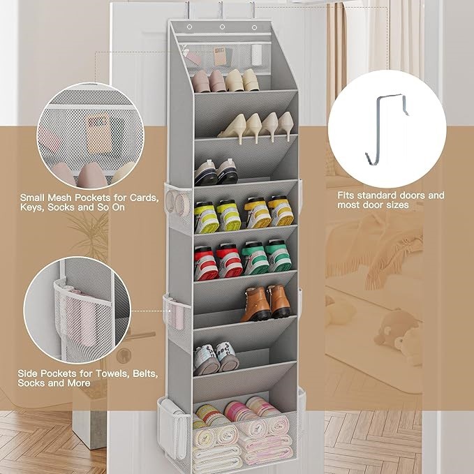 Black 8-Tier Over-the-Door Shoe Organizer with 7 Slanted & 1 Flat & 6 Side view 3