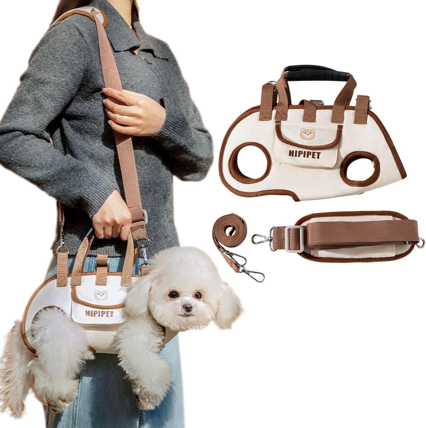 Beige 4-in-1 Multi-Functional Pet Carrier Bag with Detachable Strap & 1.5M