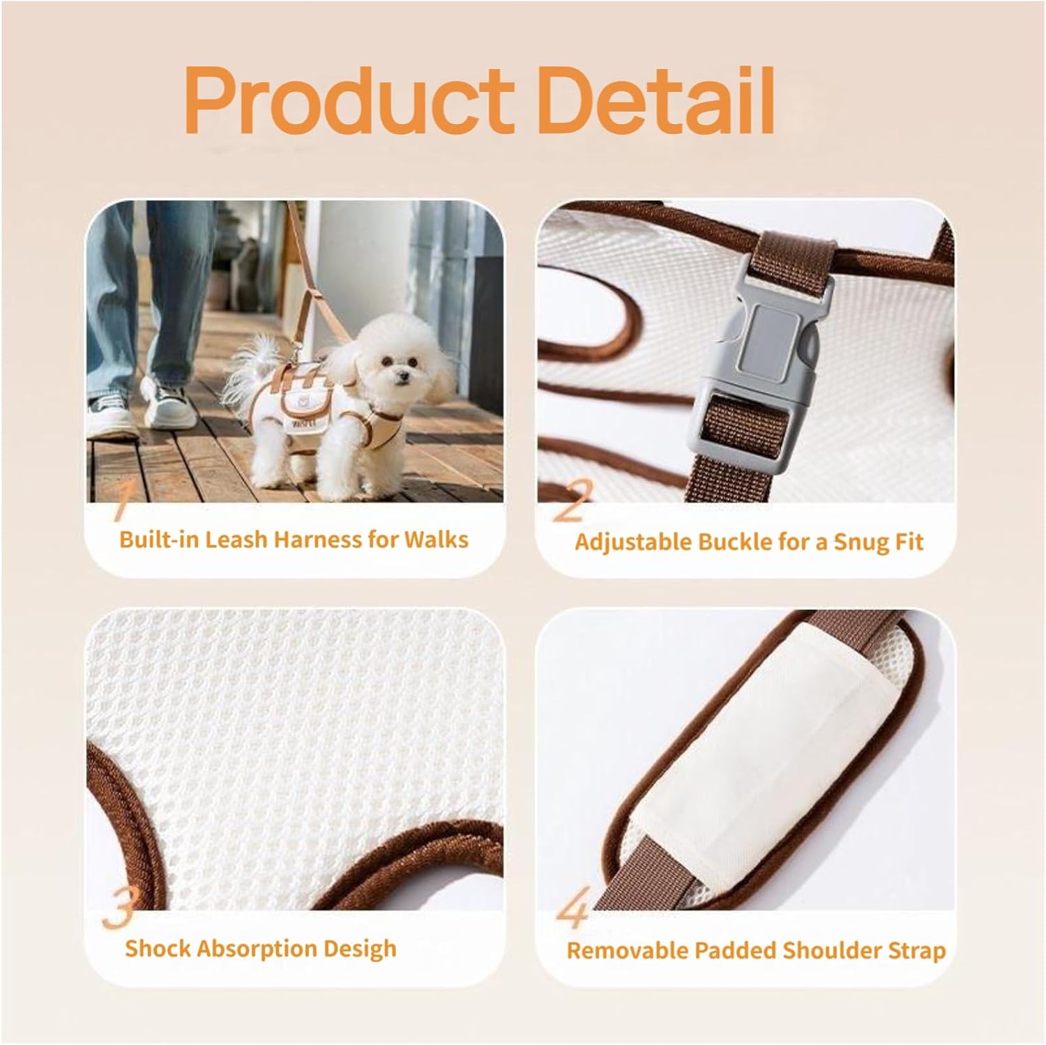 Orange 4-in-1 Multi-Functional Pet Carrier Bag with Detachable Strap & 1.5M view 2