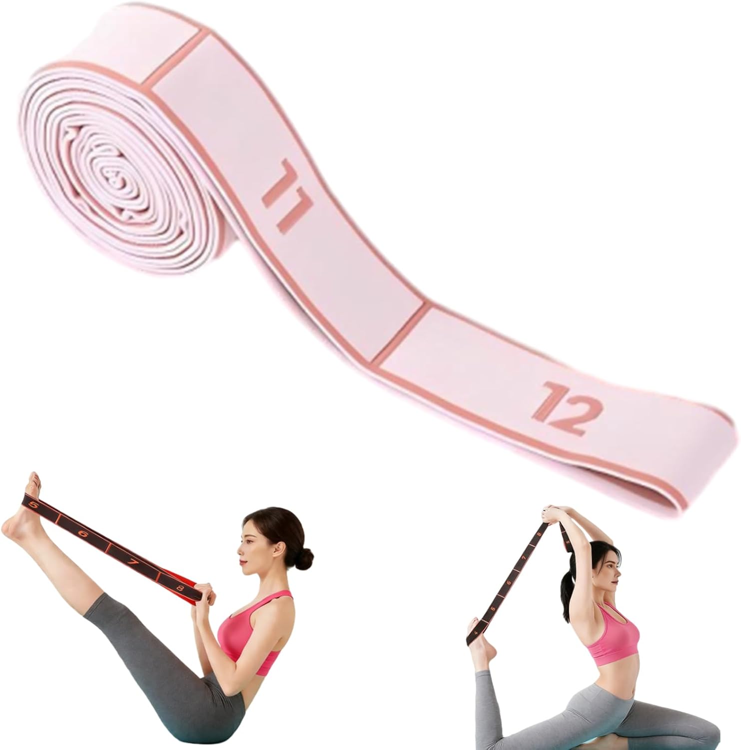 2-Pack Pink 12-Loop Numbered Yoga Stretch Strap(4x138CM) - Durable