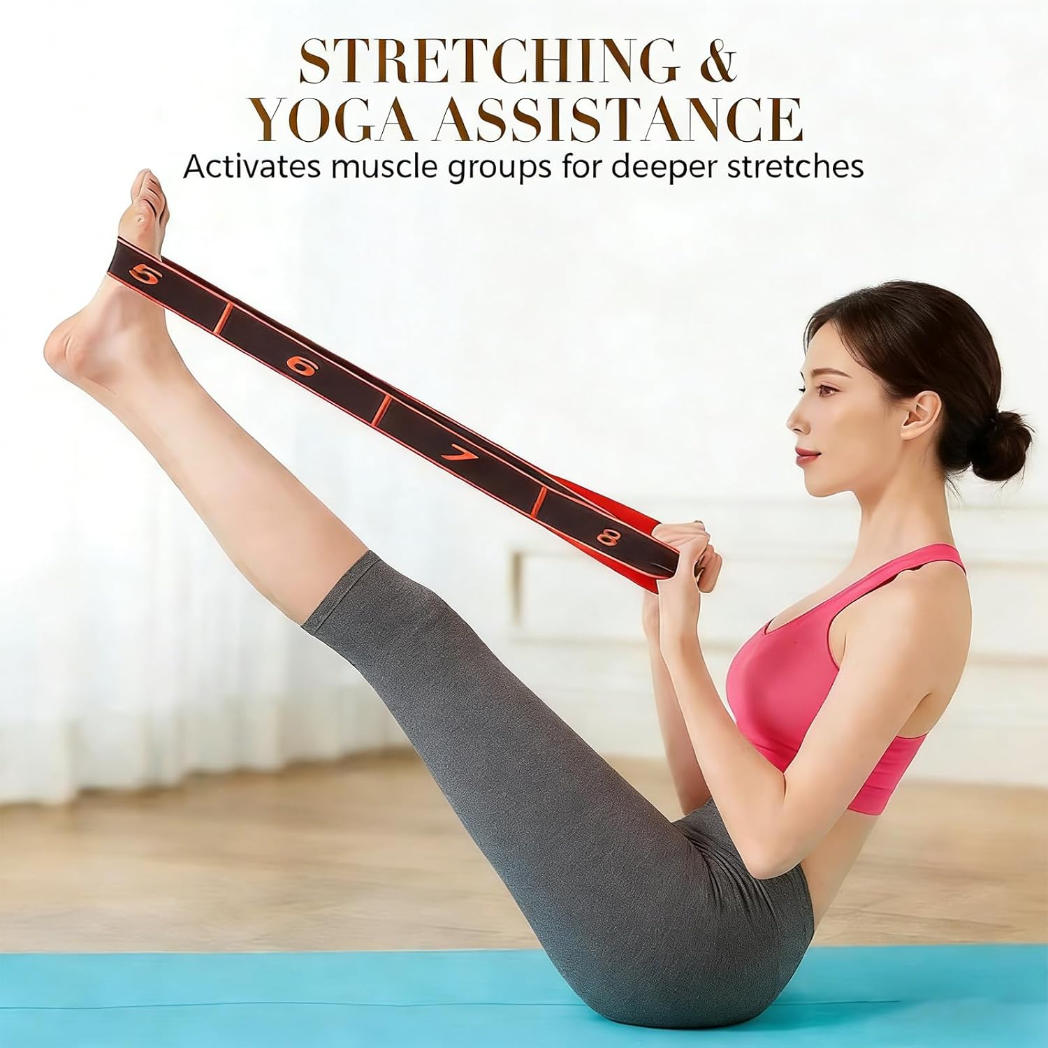 2-Pack Pink 12-Loop Numbered Yoga Stretch Strap(4x138CM) - Durable view 2
