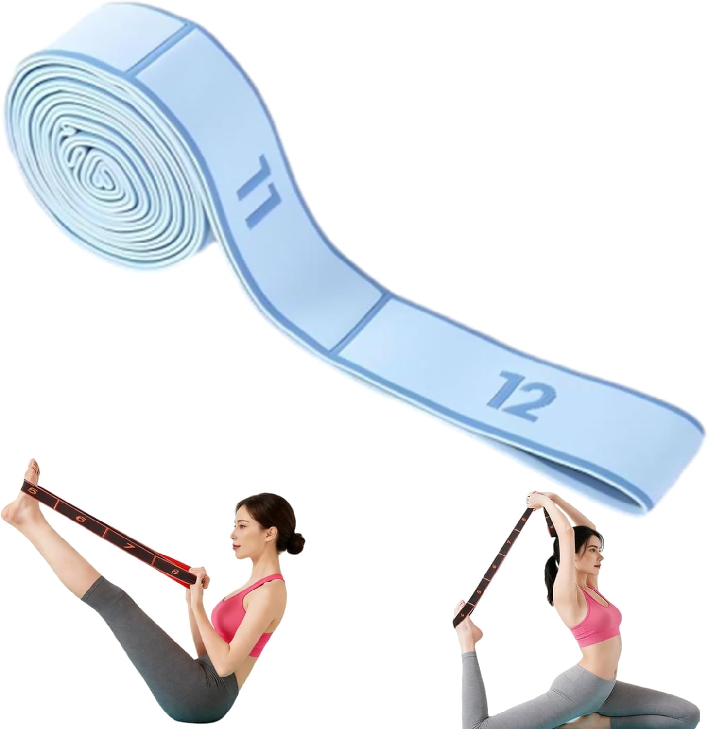 2-Pack Blue 12-Loop Numbered Yoga Stretch Strap(4x138CM) - Durable