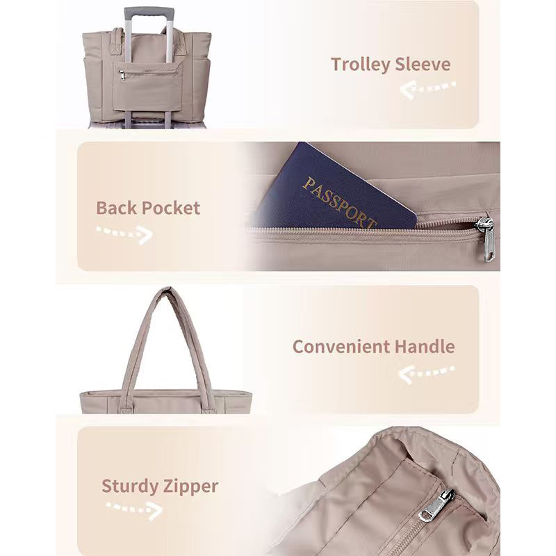 White Quilted Puffer Nylon Tote/Laptop Bag for Women with Internal Cup Holder view 5