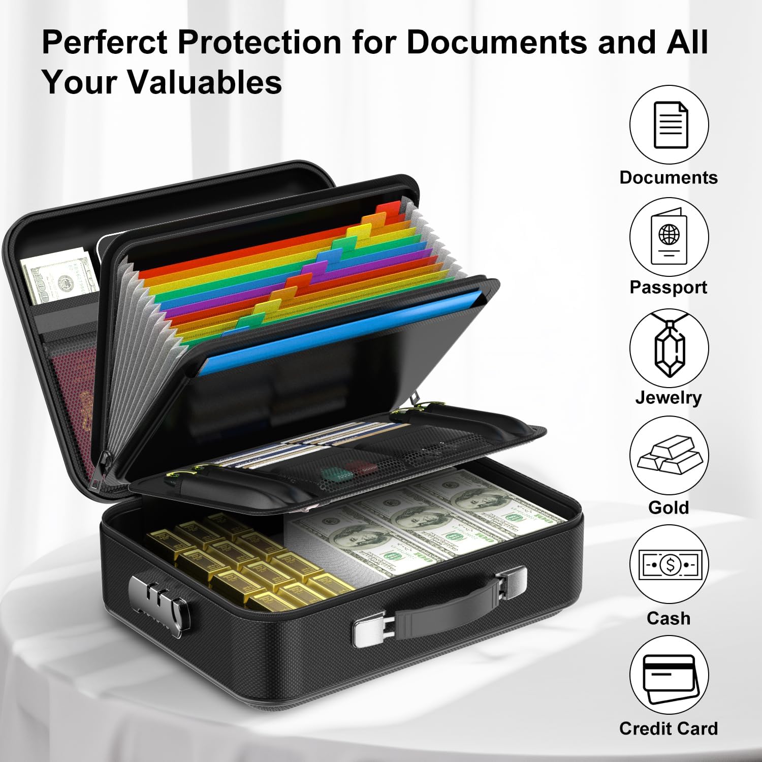 3-Layer Fireproof & Waterproof File Organizer Box(38x28x13CM) with Security view 3