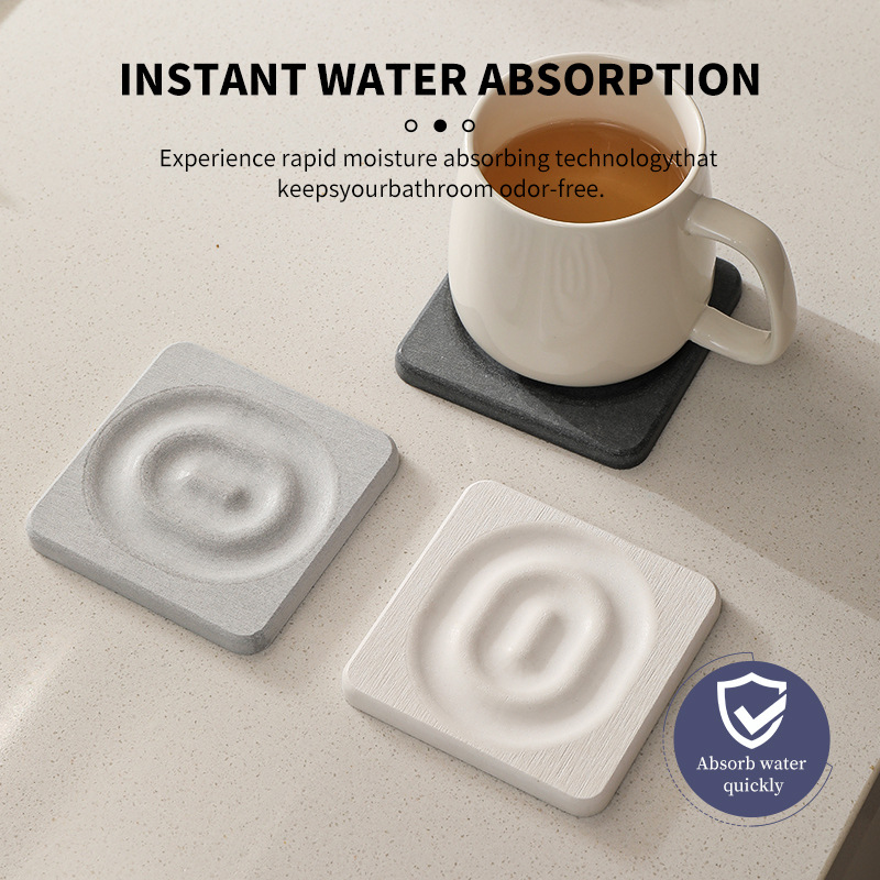 6-Pack Grey Instant Dry Diatomite Square Coaster Tray(10x10CM) view 3
