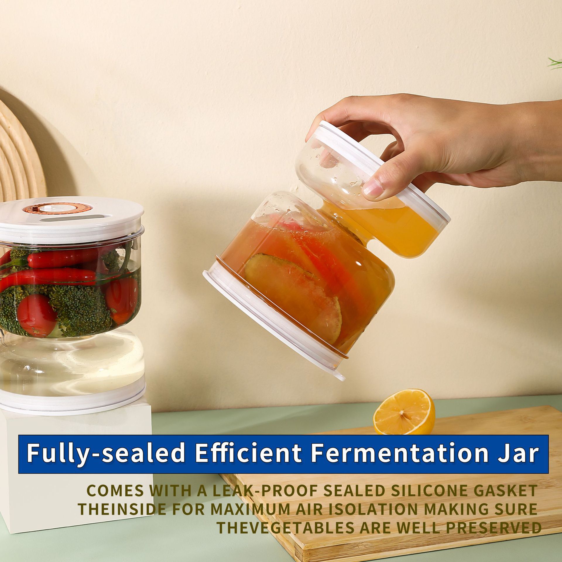 Food-Grade Pickle Hourglass Jar with Strainer Flip - 200ml Compact Kitchen Wet view 2